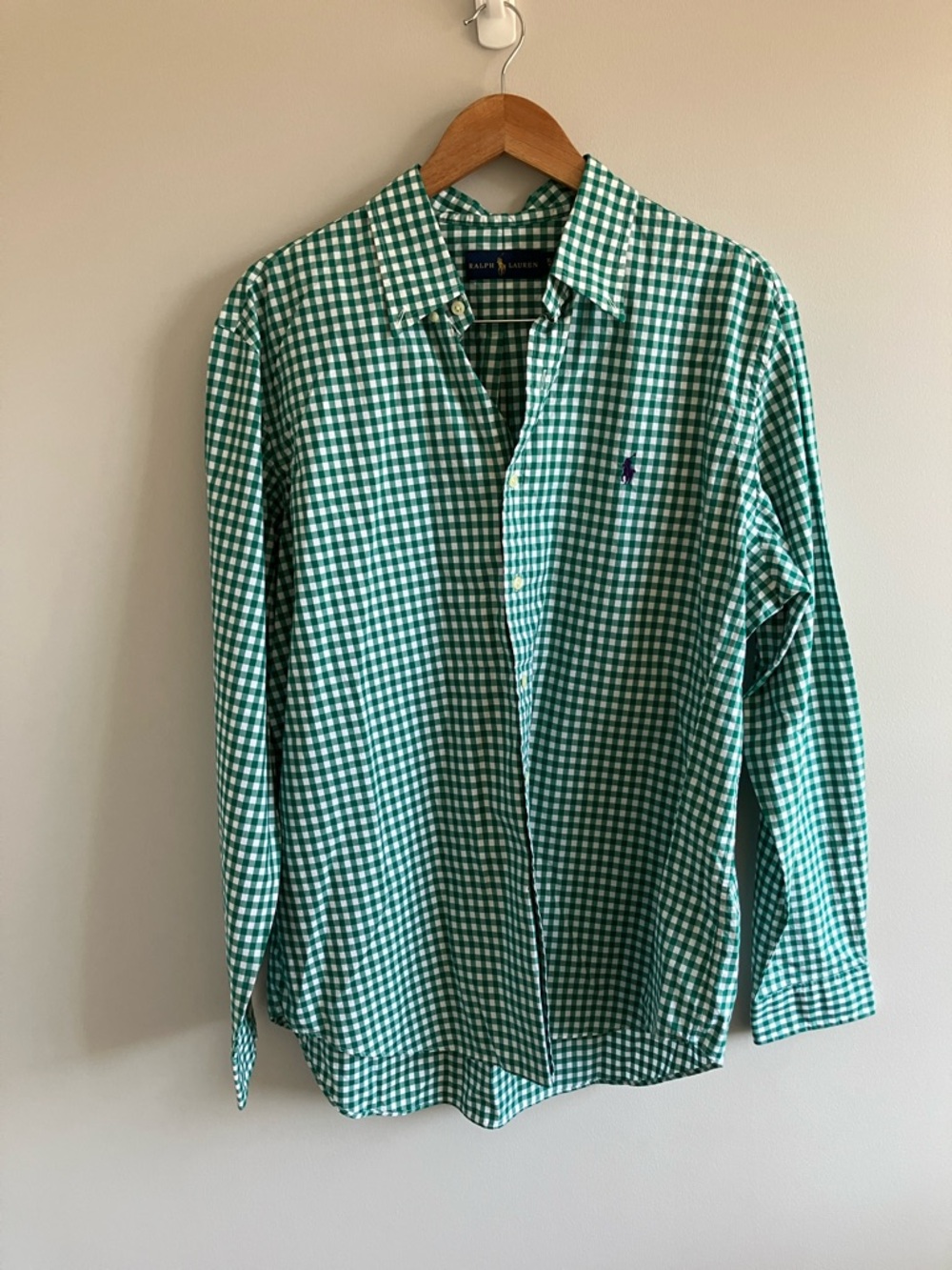 Ralph Lauren Green and White Gingham Button-Down Shirt